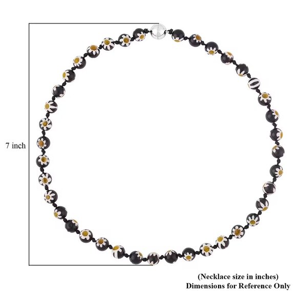 Black Color Murano Style Beaded Necklace 20 Inches Magnetic Lock in Silvertone - Picture 5 of 5